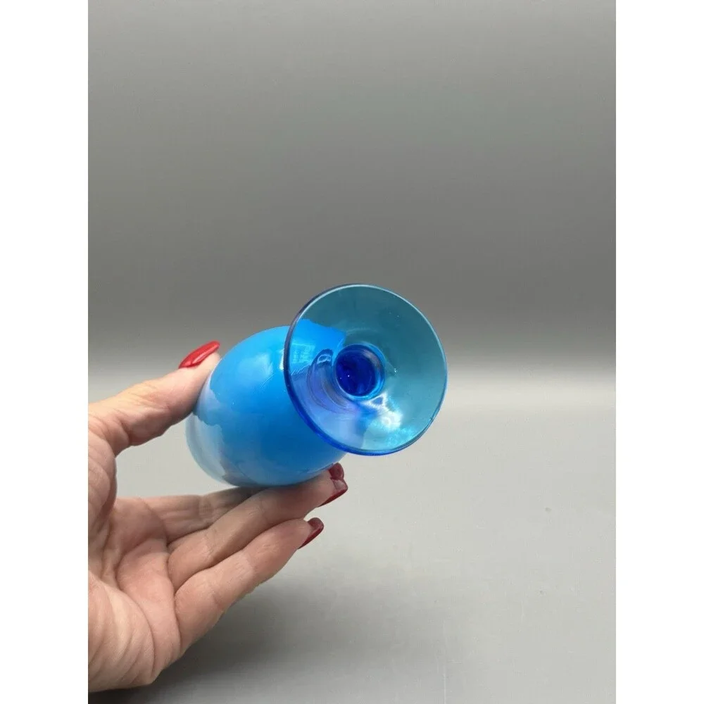 Vintage Carlo Moretti Murano Sky Blue White Interior Wine Glass Goblet 5 inches